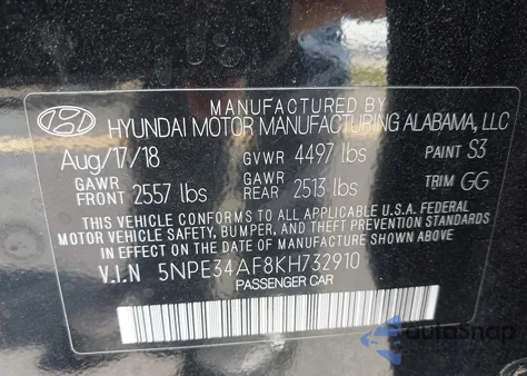 2019 Hyundai Sonata Limited из США, поврежденный, VIN 5NPE34AF8KH732910